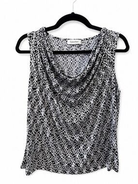 Calvin Klein Sleeveless Cowl Neck Top Black White Abstract Print Size L
